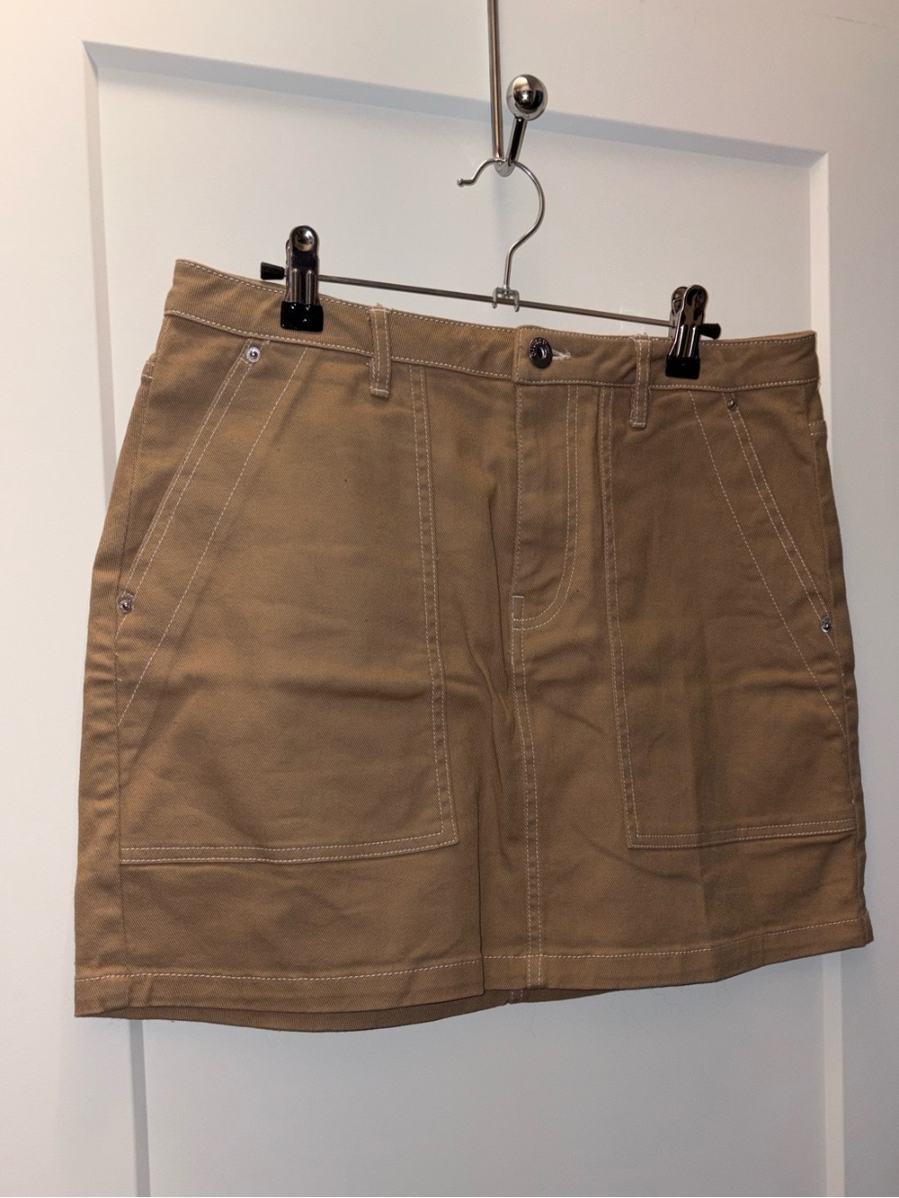 H&M Tan Utility Mini Skirt with Contrast Stitching